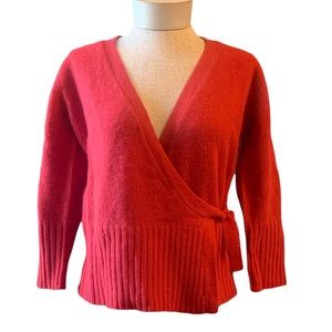 bcbgmaxazria Wrap Sweater Lambswool, Angora and Nylon Red Sz L NWT